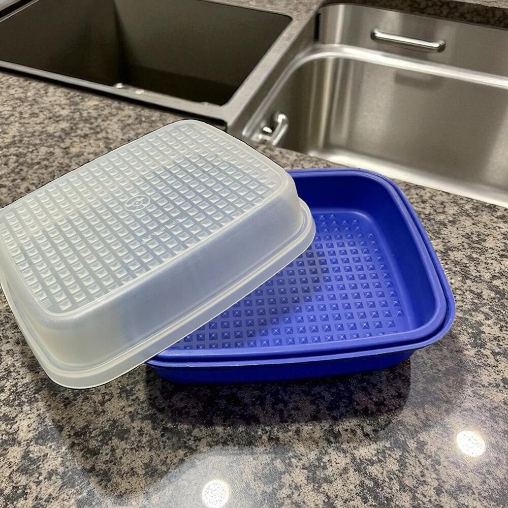 Tupperware Meat Marinade Container Large Dome Season Serve Stack 1294 1295 Blue